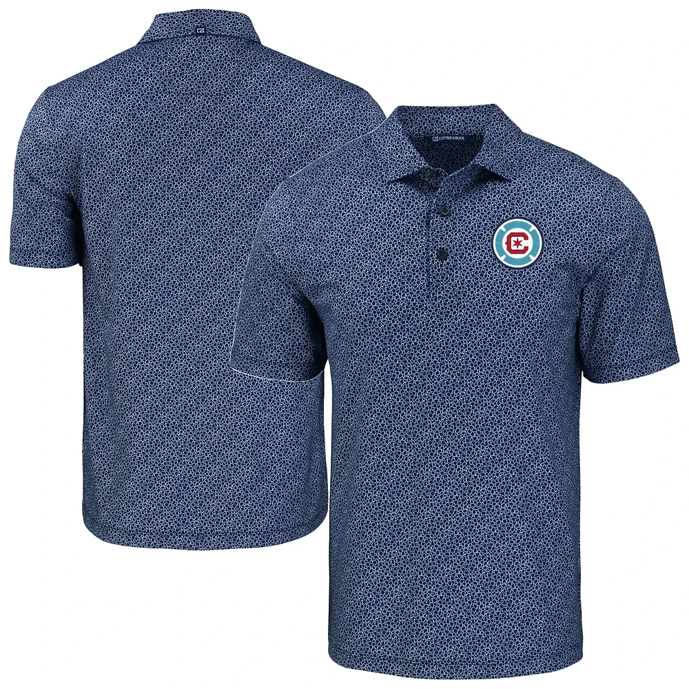 Men's Cutter & Buck Navy Chicago Fire Pike Eco Pebble Print Stretch Recycled Polo