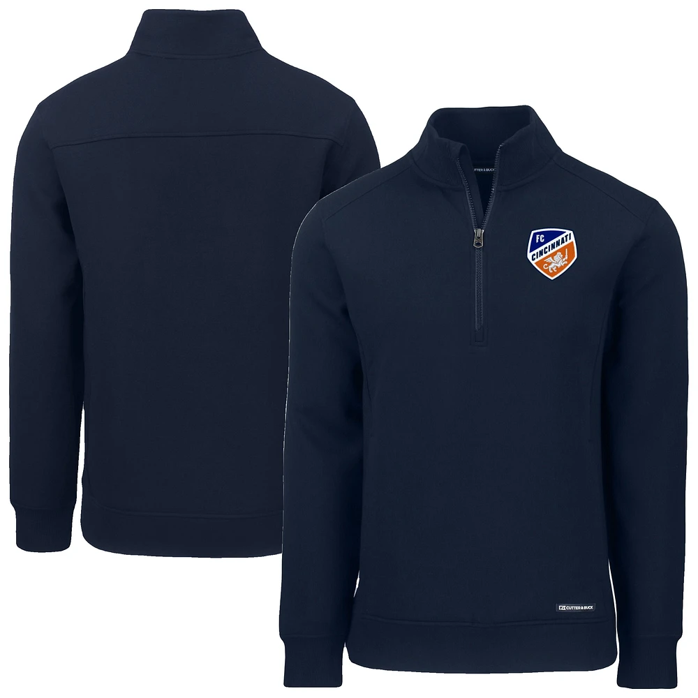 Men's Cutter & Buck Navy FC Cincinnati Roam Eco Recycled Quarter-Zip Pullover Top