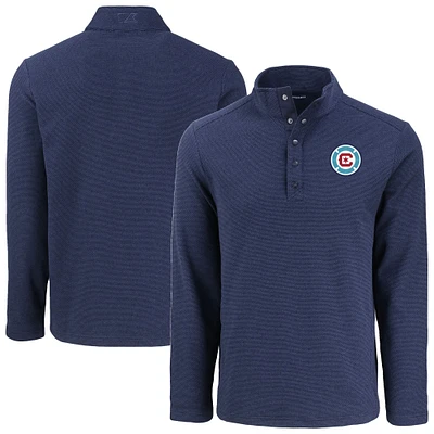 Men's Cutter & Buck Navy Chicago Fire Hunts Point Eco Textured Fleece Recycled Quarter-Snap Sweatshirt