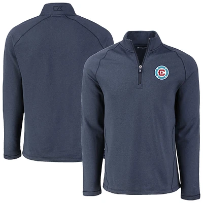 Men's Cutter & Buck Heather Navy Chicago Fire Peshastin Eco Fleece Recycled Raglan Quarter-Zip Top
