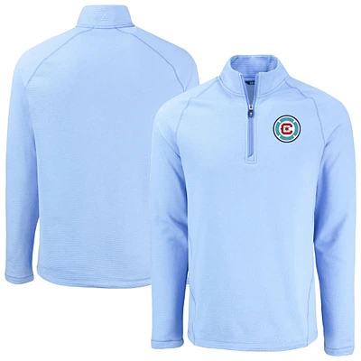 Men's Cutter & Buck Heather Powder Blue Chicago Fire Peshastin Eco Fleece Recycled Raglan Quarter-Zip Top