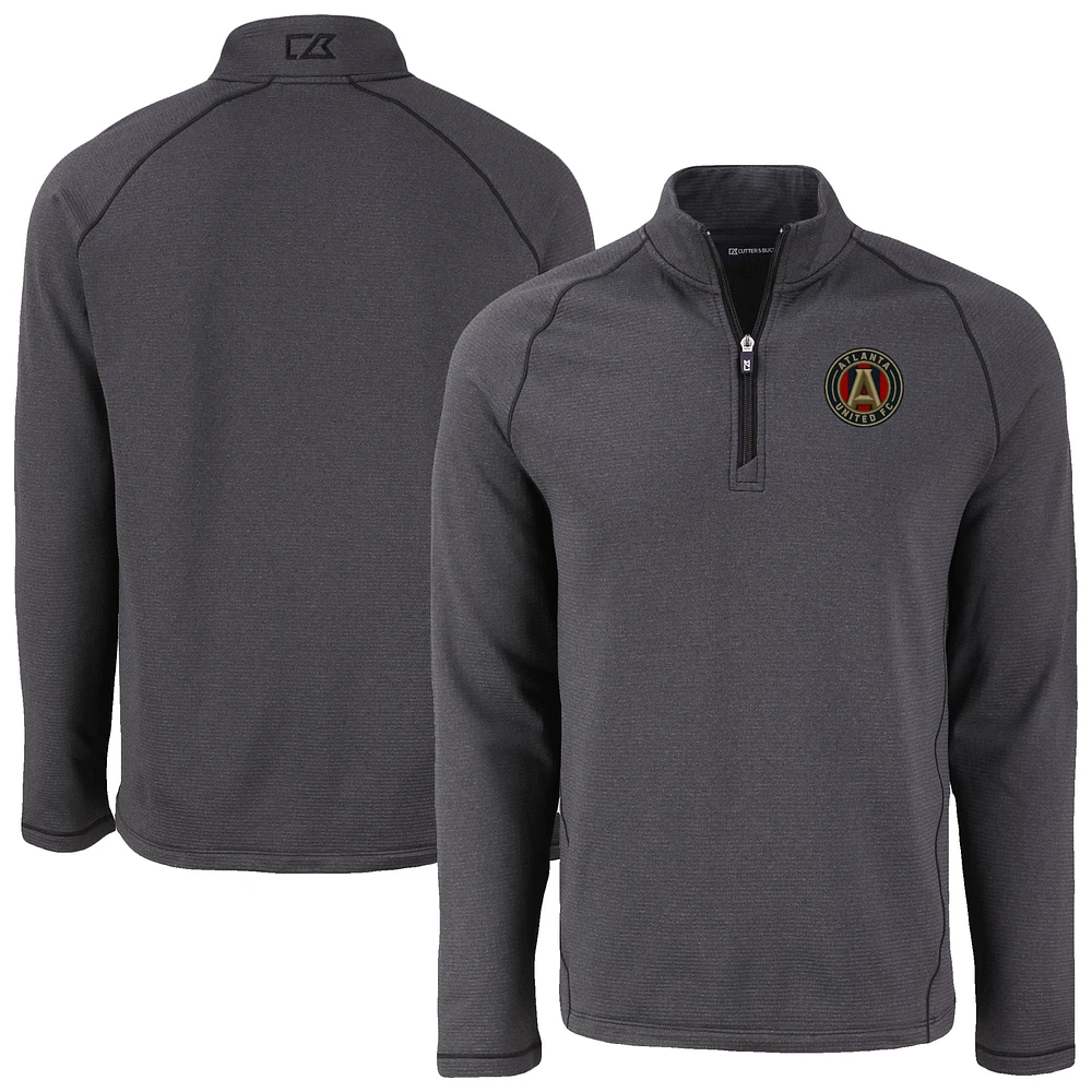 Men's Cutter & Buck Heather Black Atlanta United FC Peshastin Eco Fleece Recycled Quarter-Zip Pullover Top