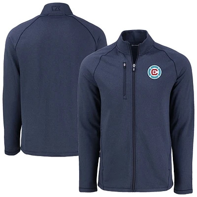 Men's Cutter & Buck Heather Navy Chicago Fire Peshastin Eco Fleece Recycled Raglan Full-Zip Jacket