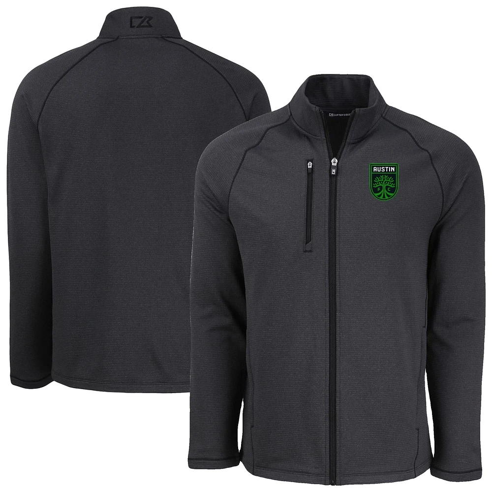 Men's Cutter & Buck Heather Black Austin FC Peshastin Eco Fleece Recycled Full-Zip Jacket