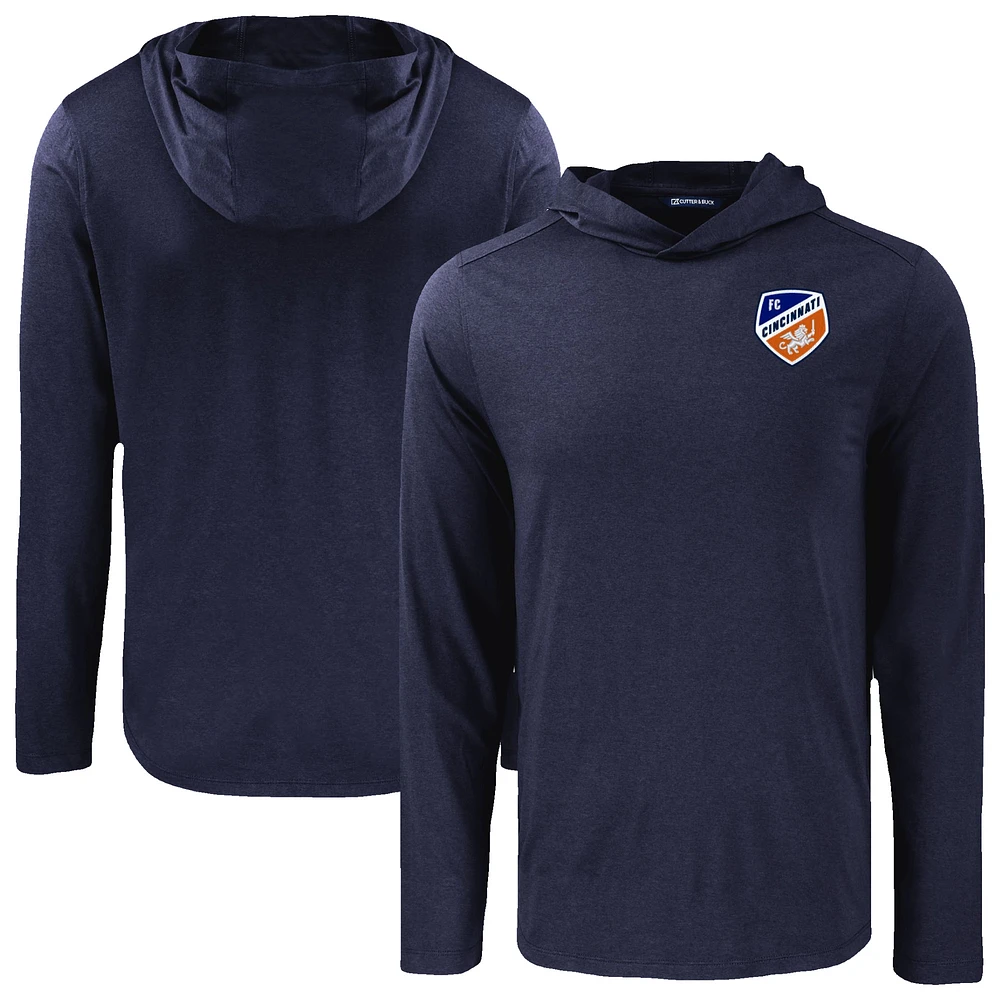 Men's Cutter & Buck Navy FC Cincinnati Coastline Epic Comfort Eco Recycled Long Sleeve Hoodie T-Shirt