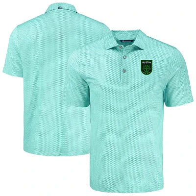 Men's Cutter & Buck Mint Austin FC Pike Eco Shadow Check Print Recycled Polo
