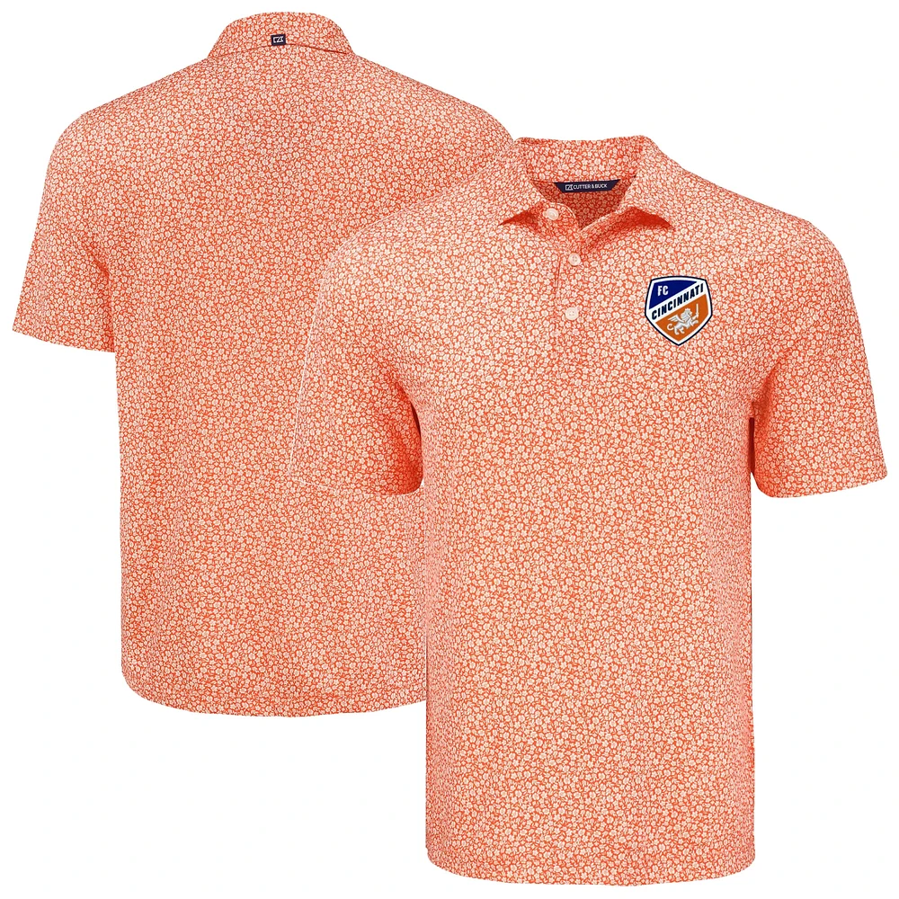 Men's Cutter & Buck Orange FC Cincinnati Pike Eco Flora Print Recycled Polo