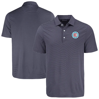 Men's Cutter & Buck Navy Chicago Fire Forge Eco Fine Line Stripe Stretch Recycled Polo