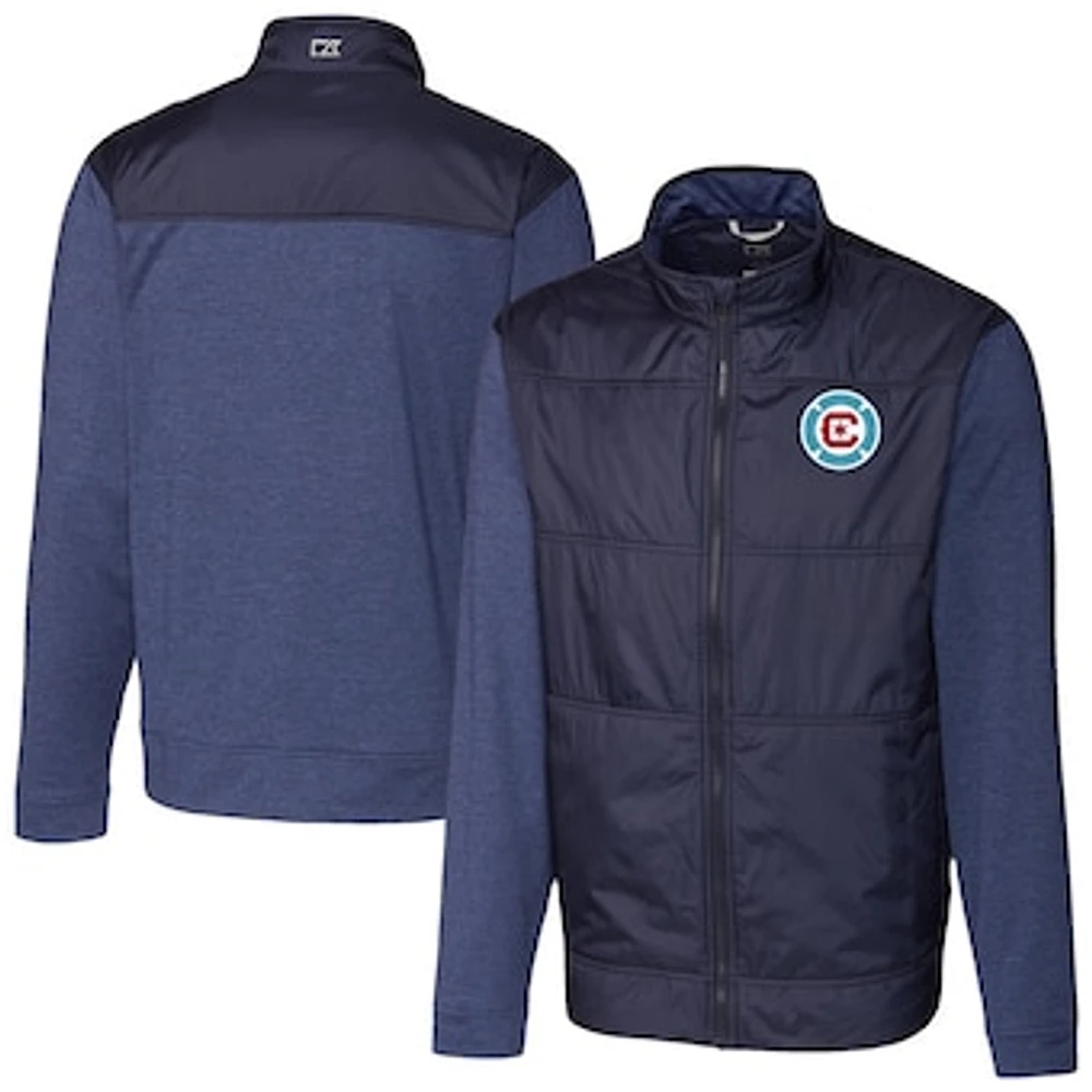 Men's Cutter & Buck Navy Chicago Fire Stealth Hybrid Quilted Full-Zip Windbreaker Jacket