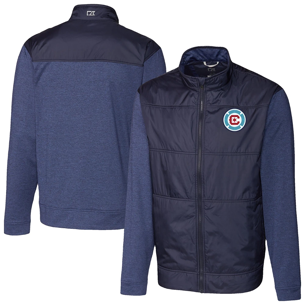 Men's Cutter & Buck Navy Chicago Fire Stealth Hybrid Quilted Full-Zip Windbreaker Jacket