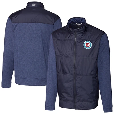 Men's Cutter & Buck Navy Chicago Fire Stealth Hybrid Quilted Full-Zip Windbreaker Jacket