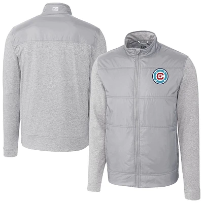 Men's Cutter & Buck Gray Chicago Fire Stealth Hybrid Quilted Full-Zip Windbreaker Jacket