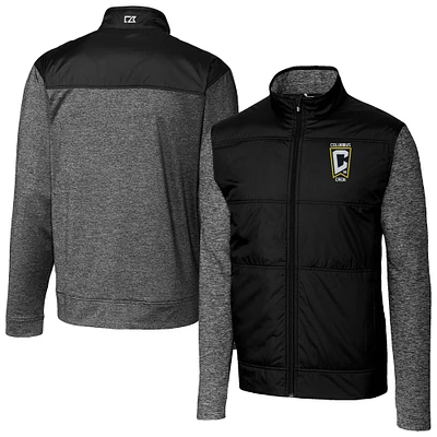 Men's Cutter & Buck Black Columbus Crew Stealth Hybrid Quilted Full-Zip Windbreaker Jacket