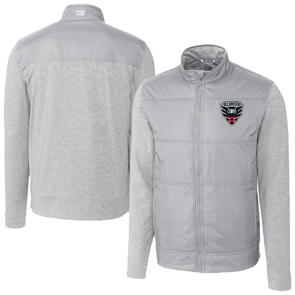 Men's Cutter & Buck Gray D.C. United Stealth Hybrid Quilted Full-Zip Windbreaker Jacket