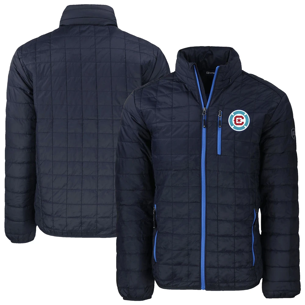 Men's Cutter & Buck Navy Chicago Fire Rainier PrimaLoft Eco Insulated Full-Zip Puffer Jacket