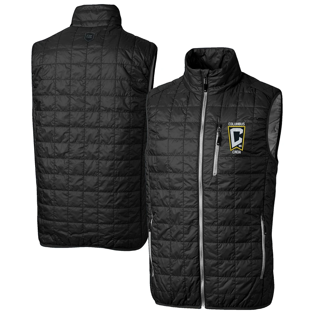 Men's Cutter & Buck Black Columbus Crew Rainier PrimaLoft Eco Insulated Full-Zip Puffer Vest