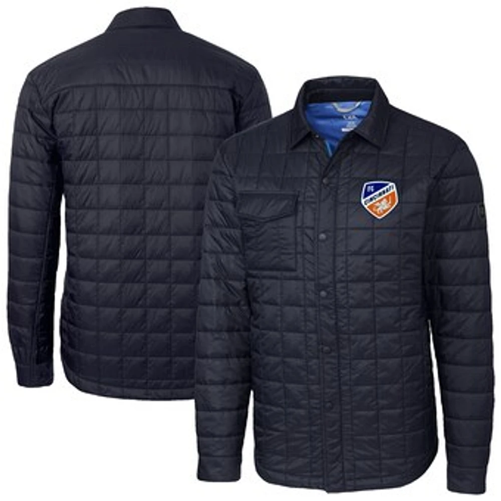 Men's Cutter & Buck Navy FC Cincinnati Rainier PrimaLoft Eco Insulated Quilted Button-Up Shirt Jacket