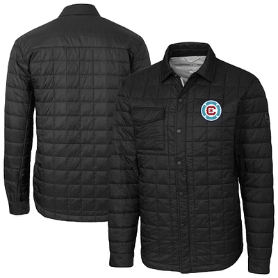 Men's Cutter & Buck Black Chicago Fire Rainier PrimaLoft® Eco Insulated Quilted Full-Zip Shirt Jacket