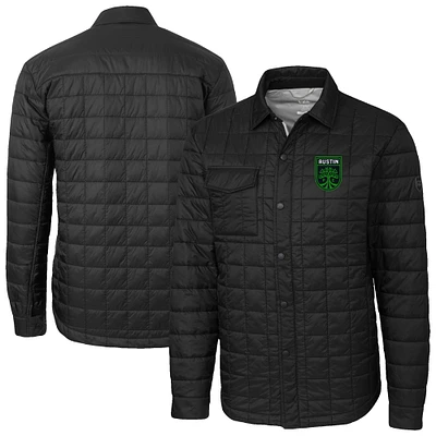 Men's Cutter & Buck Black Austin FC Rainier PrimaLoft Eco Insulated Quilted Button-Up Shirt Jacket