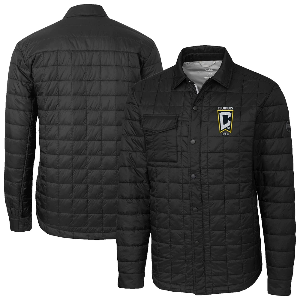 Men's Cutter & Buck Black Columbus Crew Rainier PrimaLoft Eco Insulated Quilted Button-Up Shirt Jacket