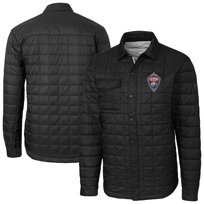 Men's Cutter & Buck Black Colorado Rapids Rainier PrimaLoft Eco Insulated Quilted Button-Up Shirt Jacket