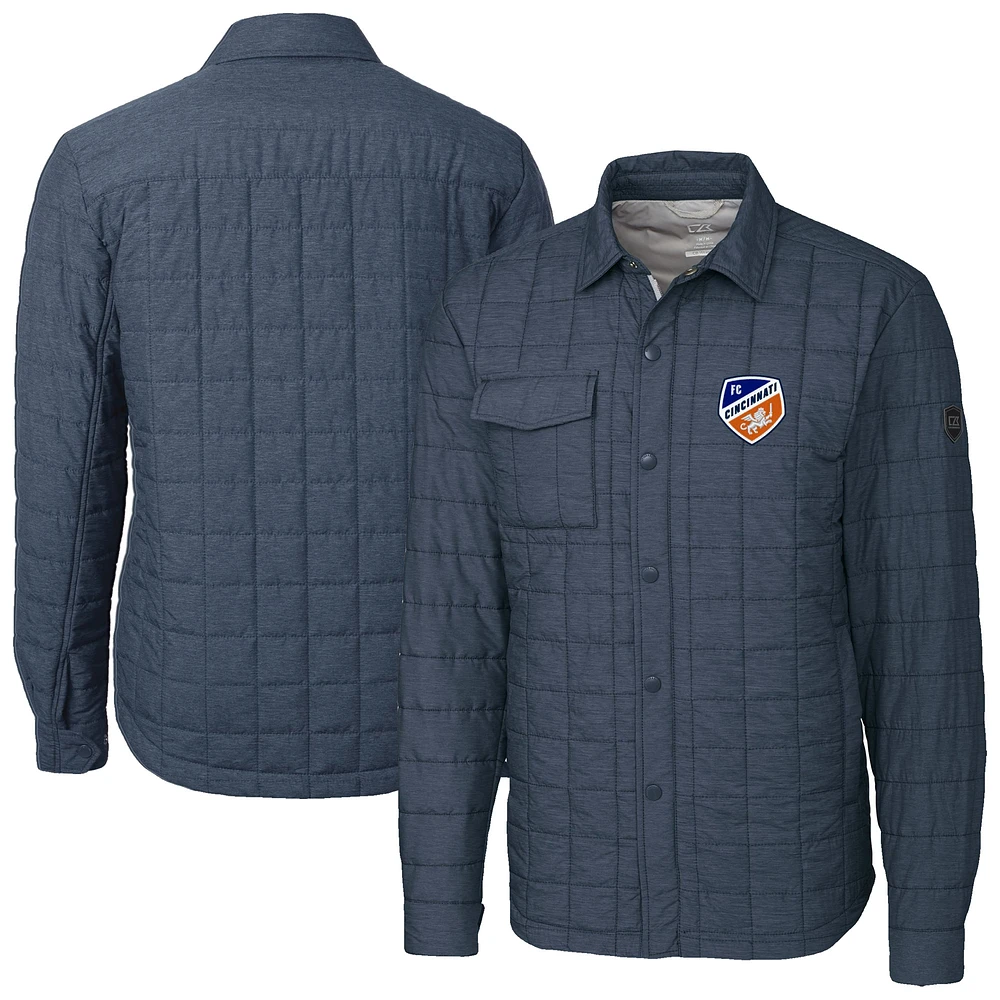 Men's Cutter & Buck Anthracite FC Cincinnati Rainier PrimaLoft Eco Insulated Quilted Button-Up Shirt Jacket