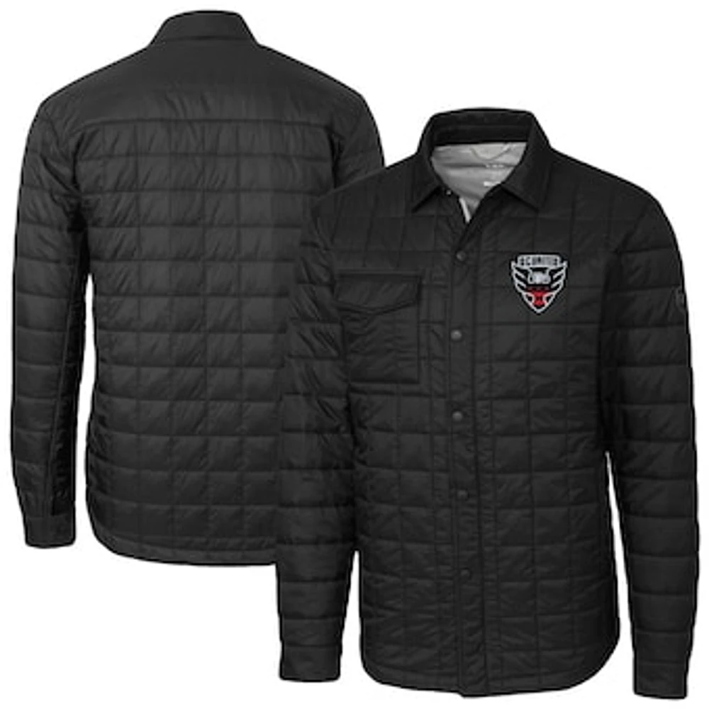Men's Cutter & Buck Black D.C. United Rainier PrimaLoft Eco Insulated Quilted Button-Up Shirt Jacket