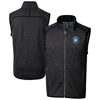 Men's Cutter & Buck Heather Charcoal Charlotte FC Mainsail Sweater-Knit Full-Zip Vest