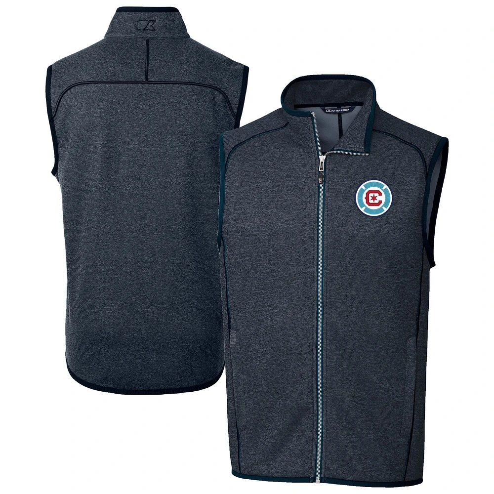 Men's Cutter & Buck Heather Navy Chicago Fire Mainsail Sweater-Knit Full-Zip Vest