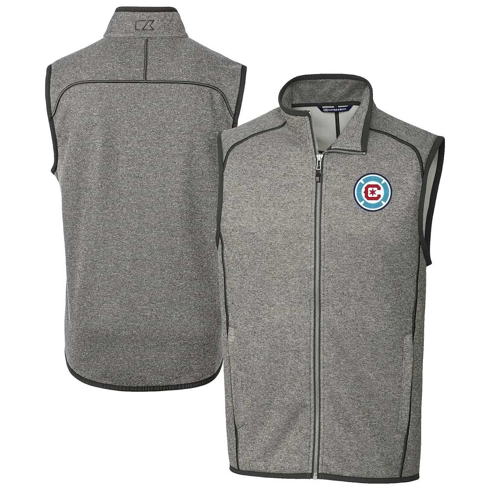 Men's Cutter & Buck Heather Gray Chicago Fire Mainsail Sweater-Knit Full-Zip Vest