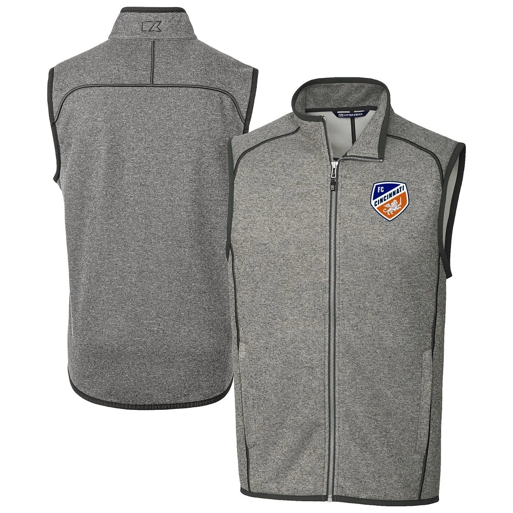 Men's Cutter & Buck Heather FC Cincinnati Mainsail Sweater-Knit Full-Zip Vest