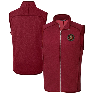 Men's Cutter & Buck Heather Red Atlanta United FC Mainsail Sweater-Knit Full-Zip Vest