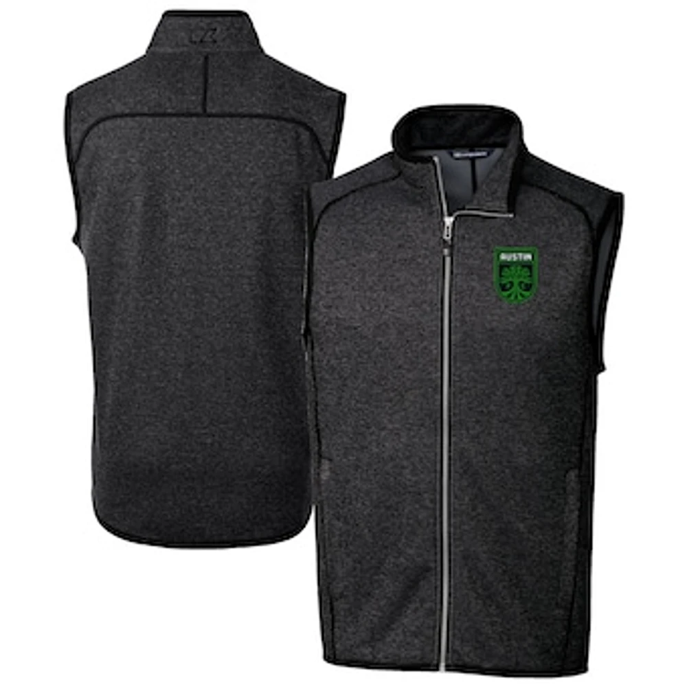 Men's Cutter & Buck Heather Charcoal Austin FC Mainsail Sweater-Knit Full-Zip Vest