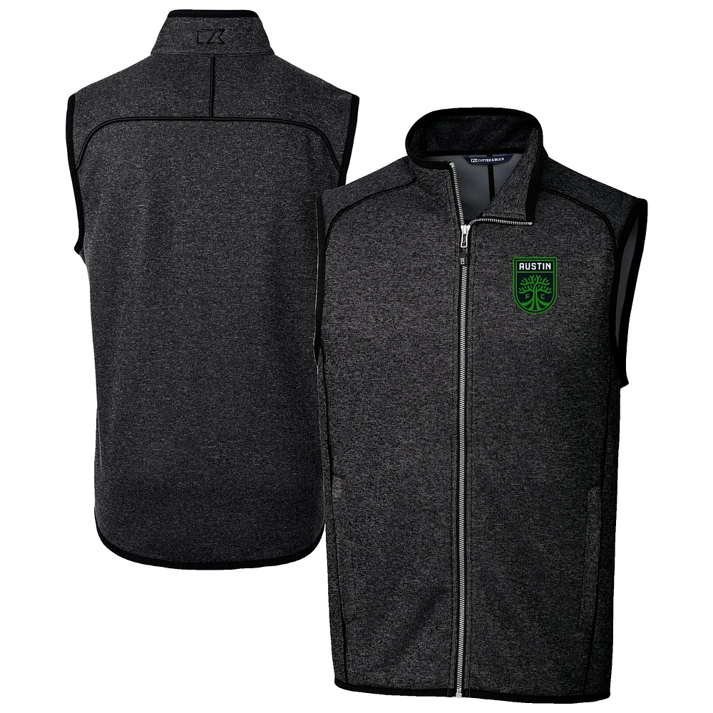 Men's Cutter & Buck Heather Charcoal Austin FC Mainsail Sweater-Knit Full-Zip Vest