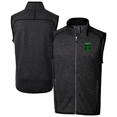 Men's Cutter & Buck Heather Charcoal Austin FC Mainsail Sweater-Knit Full-Zip Vest