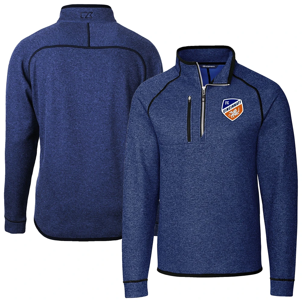 Men's Cutter & Buck Heather Blue FC Cincinnati Mainsail Sweater-Knit Half-Zip Jacket