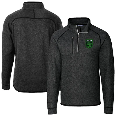 Men's Cutter & Buck Heather Charcoal Austin FC Mainsail Sweater-Knit Half-Zip Jacket