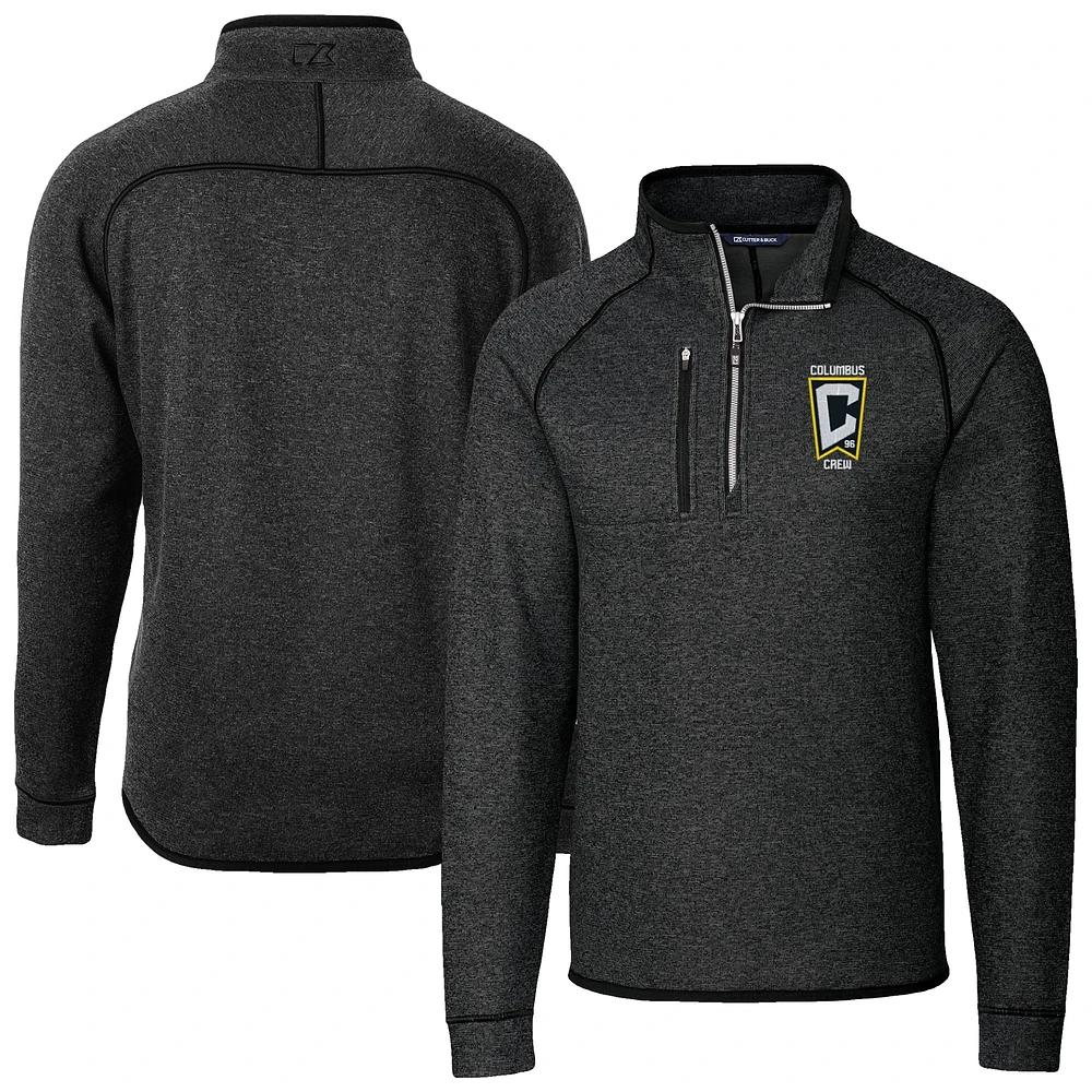 Men's Cutter & Buck Heather Charcoal Columbus Crew Mainsail Sweater-Knit Half-Zip Jacket