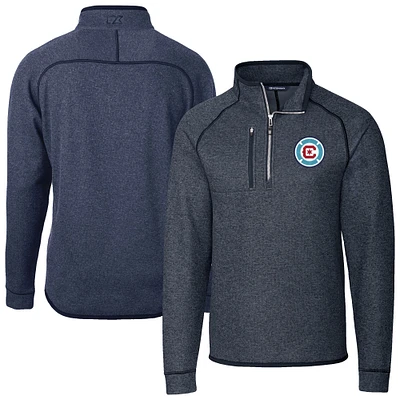 Men's Cutter & Buck Heather Navy Chicago Fire Mainsail Sweater-Knit Half-Zip Jacket
