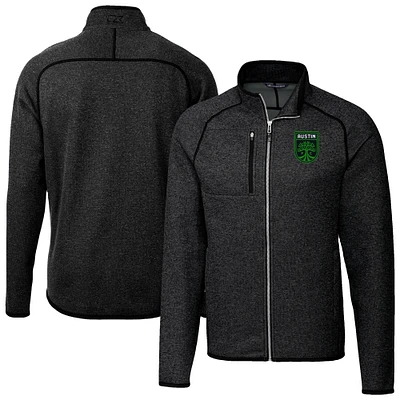 Men's Cutter & Buck Heather Charcoal Austin FC Mainsail Sweater-Knit Full-Zip Jacket