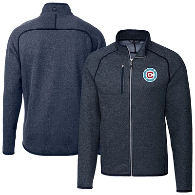 Men's Cutter & Buck Heather Navy Chicago Fire Mainsail Sweater-Knit Full-Zip Jacket