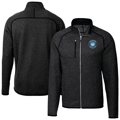 Men's Cutter & Buck Heather Charcoal Charlotte FC Mainsail Sweater-Knit Full-Zip Jacket
