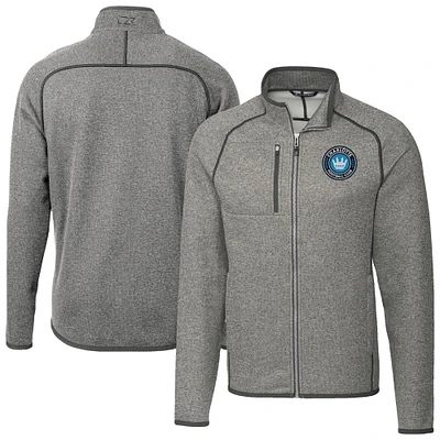 Men's Cutter & Buck Heather Gray Charlotte FC Mainsail Sweater-Knit Full-Zip Jacket