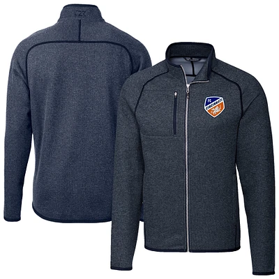 Men's Cutter & Buck Heather Navy FC Cincinnati Mainsail Sweater-Knit Full-Zip Jacket