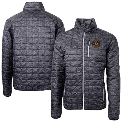 Men's Cutter & Buck Black Atlanta United FC Rainier PrimaLoft® Eco Insulated Printed Full-Zip Hoodie Puffer Jacket