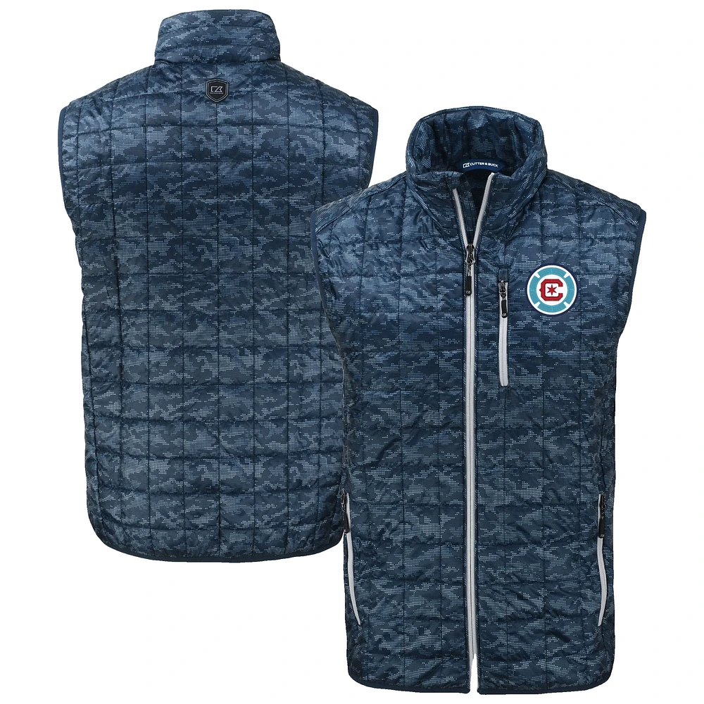 Men's Cutter & Buck Navy Chicago Fire Rainier PrimaLoft Eco Insulated Printed Full-Zip Puffer Vest