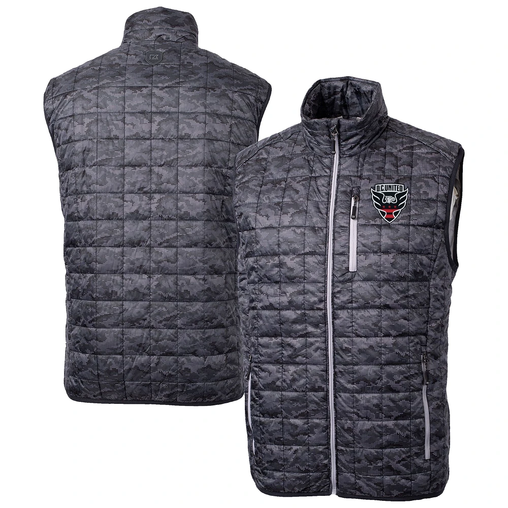 Men's Cutter & Buck Black D.C. United Rainier PrimaLoft Eco Insulated Printed Full-Zip Puffer Vest