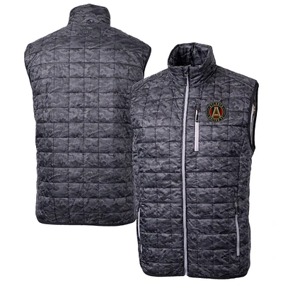 Men's Cutter & Buck Black Atlanta United FC Rainier PrimaLoft Eco Insulated Printed Full-Zip Puffer Vest