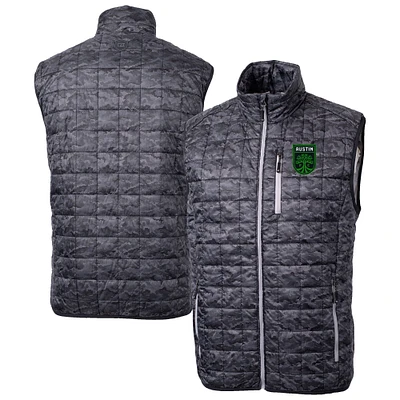 Men's Cutter & Buck Black Austin FC Rainier PrimaLoft Eco Insulated Printed Full-Zip Puffer Vest