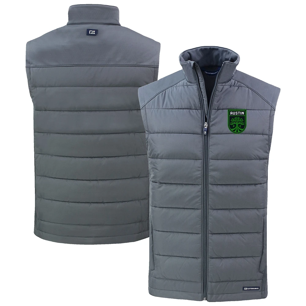 Men's Cutter & Buck Charcoal Austin FC Evoke Hybrid Eco Softshell Recycled Full-Zip Vest
